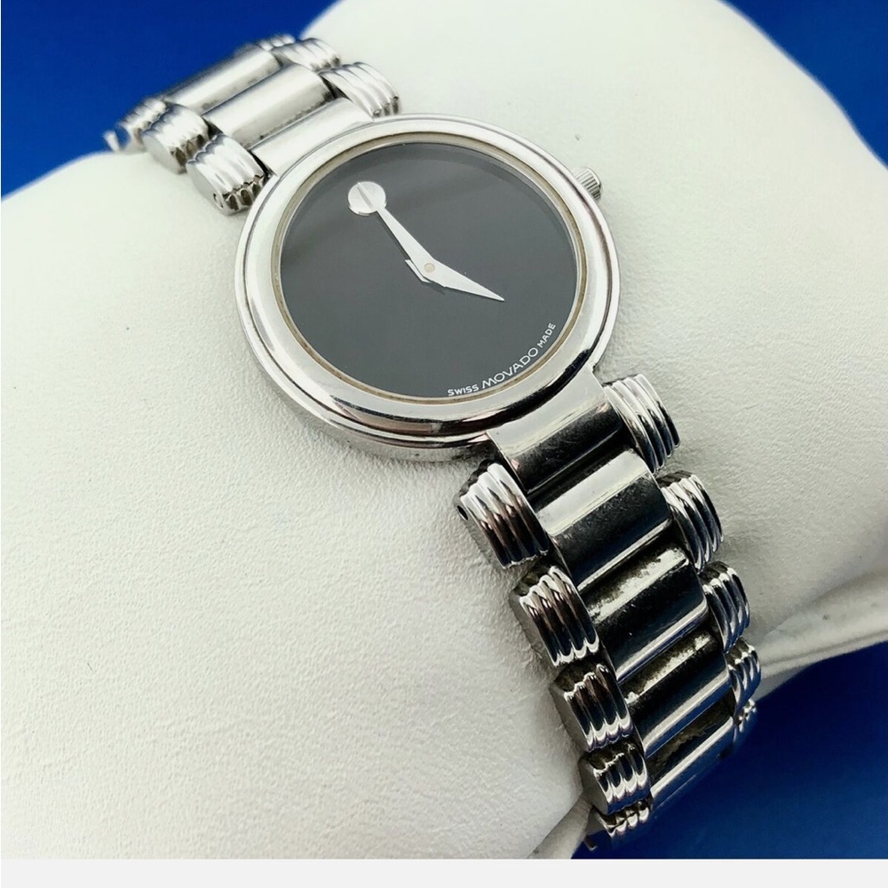Movado Serenade 84 A1 1844 Strato Black Dial Ladies Steel Watch